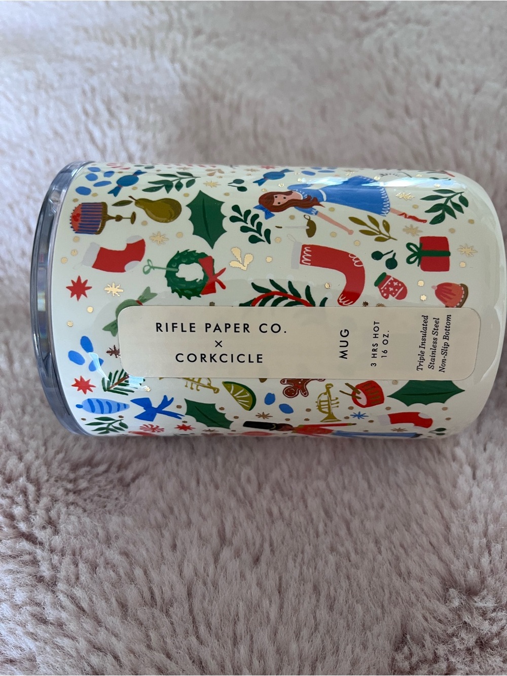 NWT Rifle Paper Co Corkcicle 16oz Nutcracker Ballet Xmas Travel Mug 5” Insulated - Picture 3 of 8